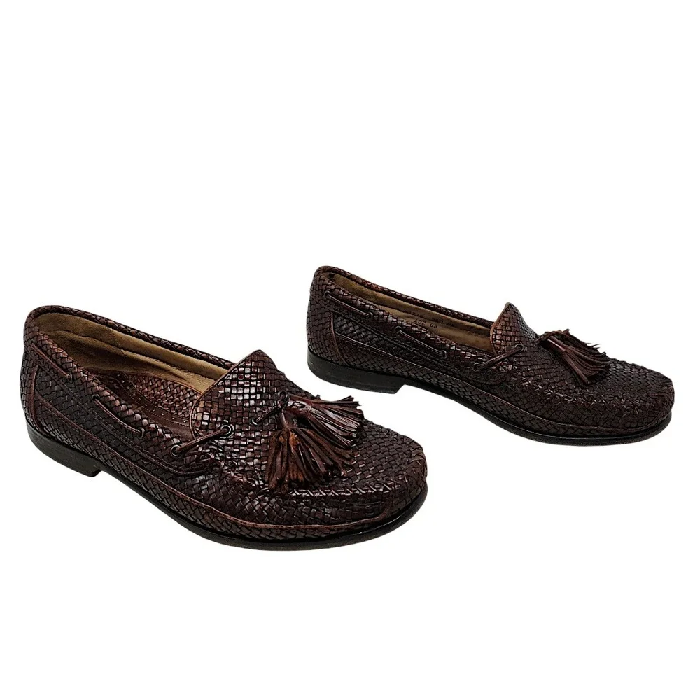 Cole Haan Tassel Loafer 9.5D Men Bragano Brown Woven Leather Memory Flex Comfort